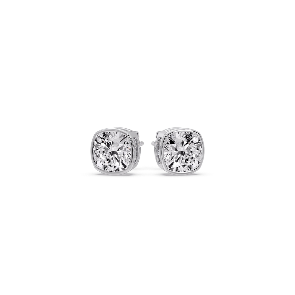 0.75 Ct. Cushion Cut Diamond Bezel Stud Earring with 14K White Gold White Diamond