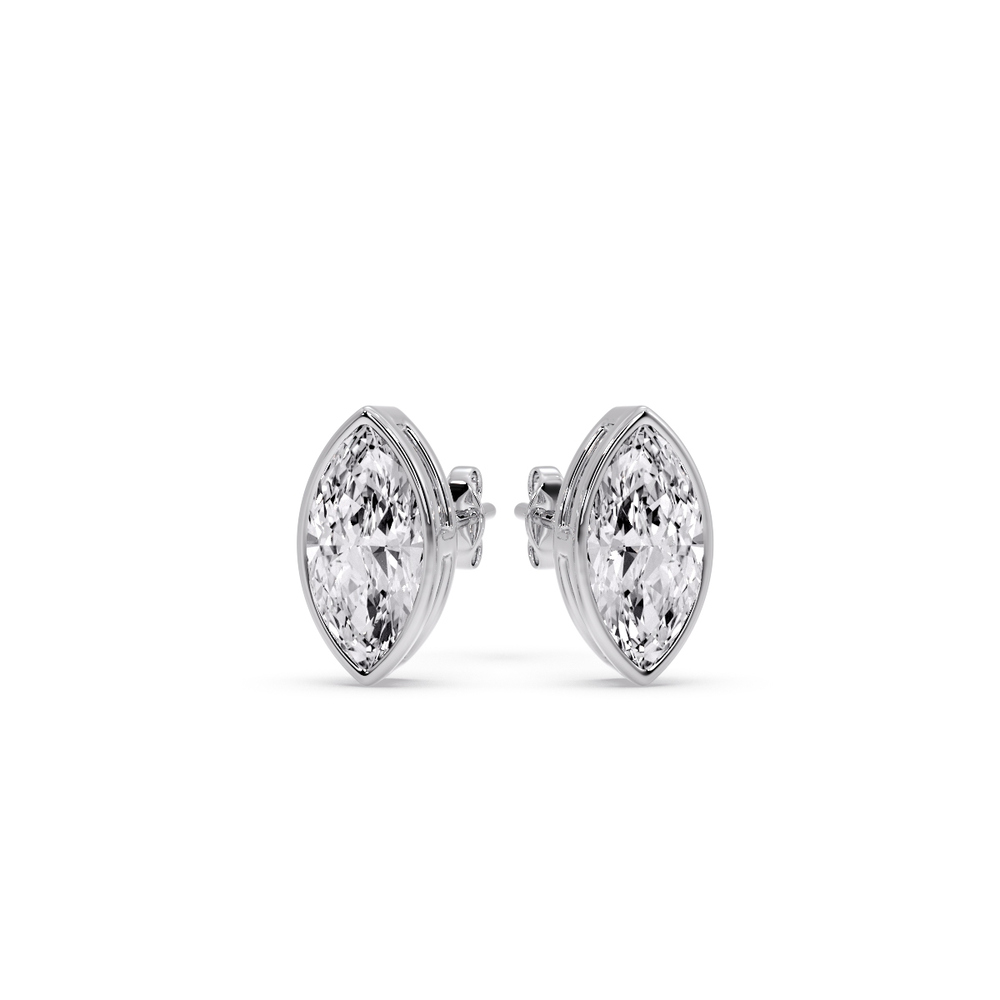 0.75 Ct. Marquise Cut Diamond Bezel Stud Earring with 14K White Gold White Diamond