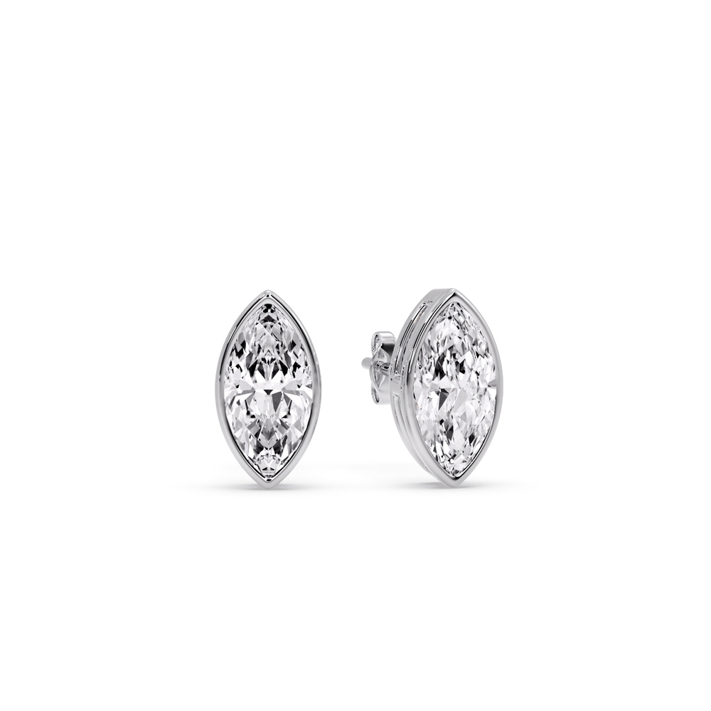 0.75 Ct. Marquise Cut Diamond Bezel Stud Earring with 14K White Gold White Diamond