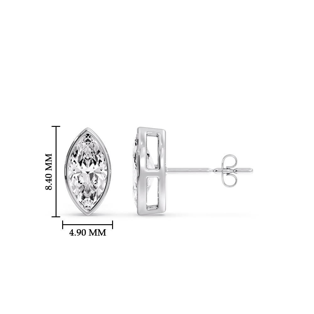 0.75 Ct. Marquise Cut Diamond Bezel Stud Earring with 14K White Gold White Diamond