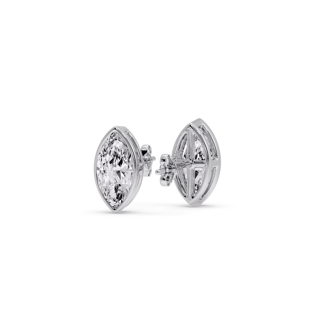 0.75 Ct. Marquise Cut Diamond Bezel Stud Earring with 14K White Gold White Diamond