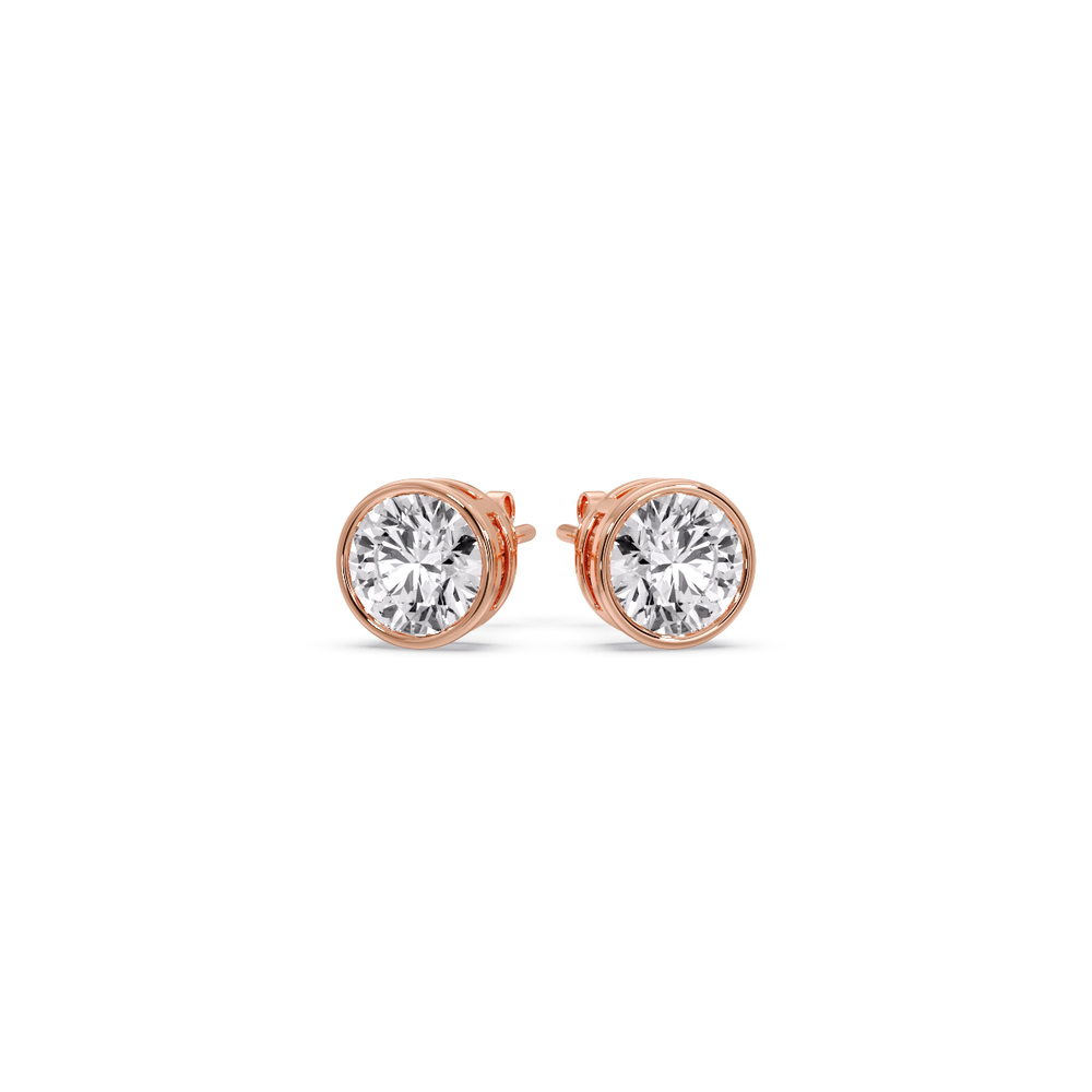 0.75 Ct. Round Stud Bezel Set Earring with 14K Rose Gold White Diamond
