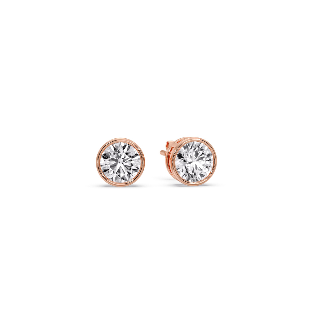 0.75 Ct. Round Stud Bezel Set Earring with 14K Rose Gold White Diamond