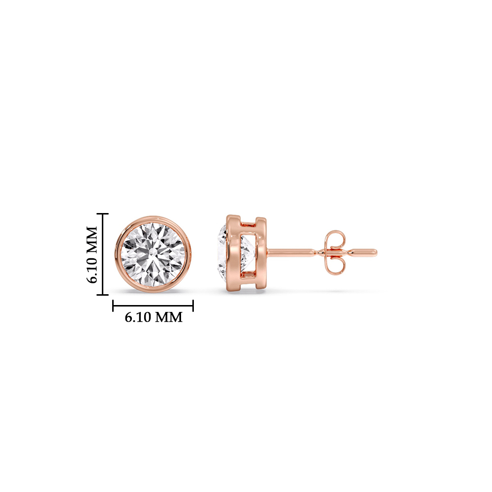 0.75 Ct. Round Stud Bezel Set Earring with 14K Rose Gold White Diamond
