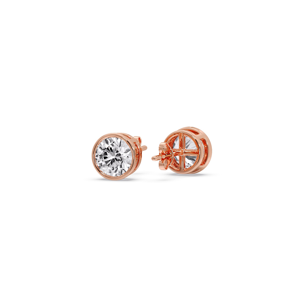 0.75 Ct. Round Stud Bezel Set Earring with 14K Rose Gold White Diamond