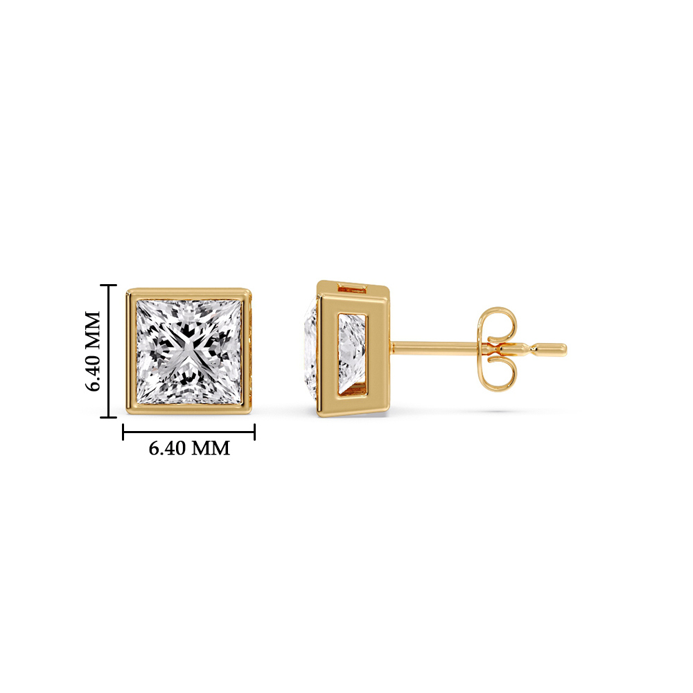 Square Bezel Stud Earring with 14K Yellow Gold White Diamond
