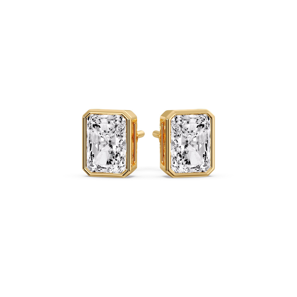 Stunning Radiant Cut Bezel Stud Earrings with 14K Yellow Gold White Diamond