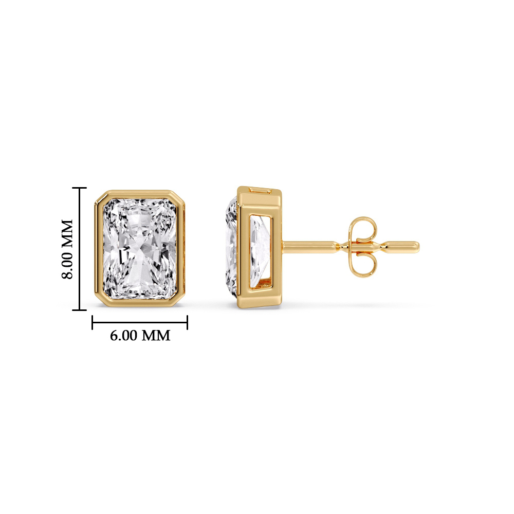 Stunning Radiant Cut Bezel Stud Earrings with 14K Yellow Gold White Diamond