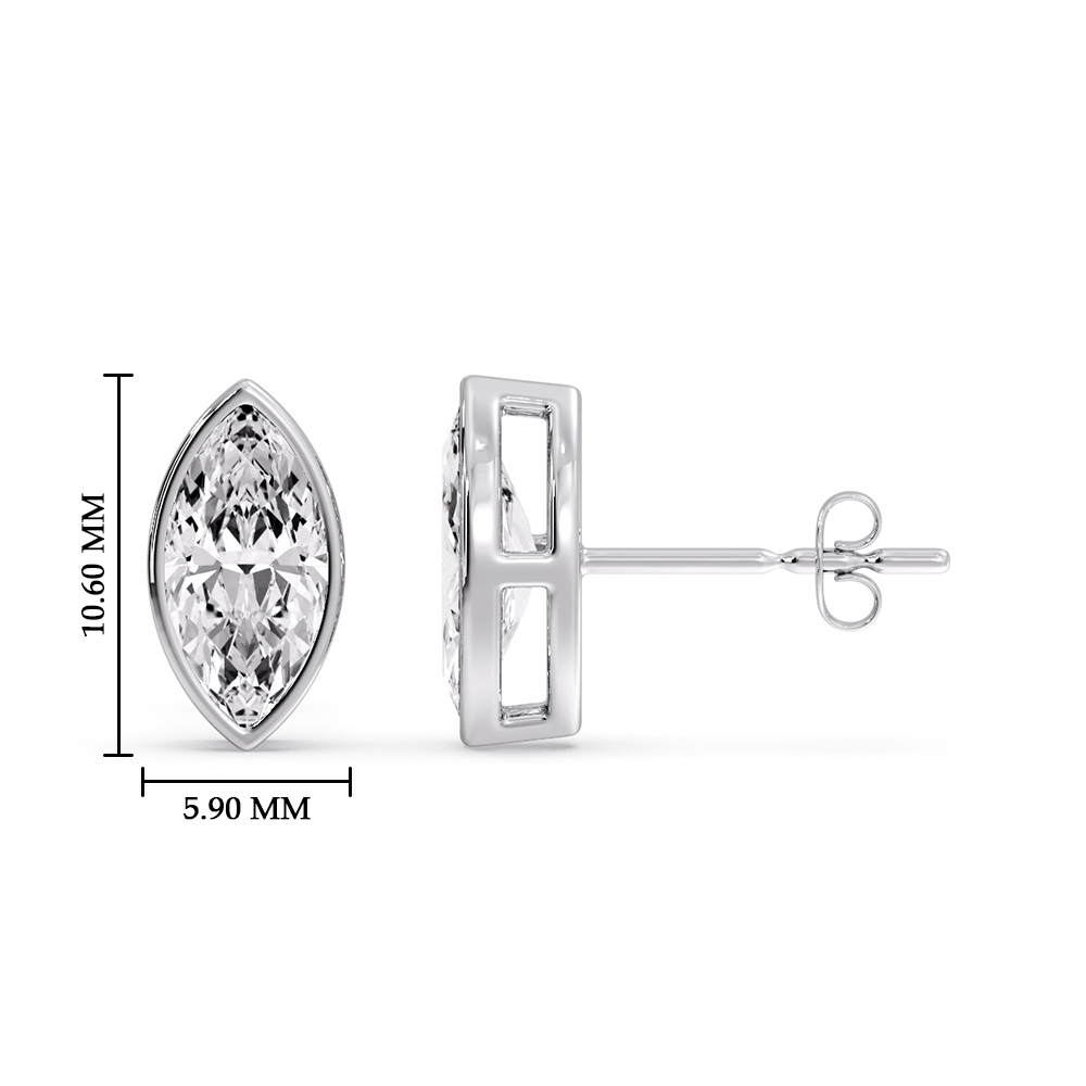 2 Carat Bezel Stud Earring Marquise Diamond with 14K White Gold White Diamond