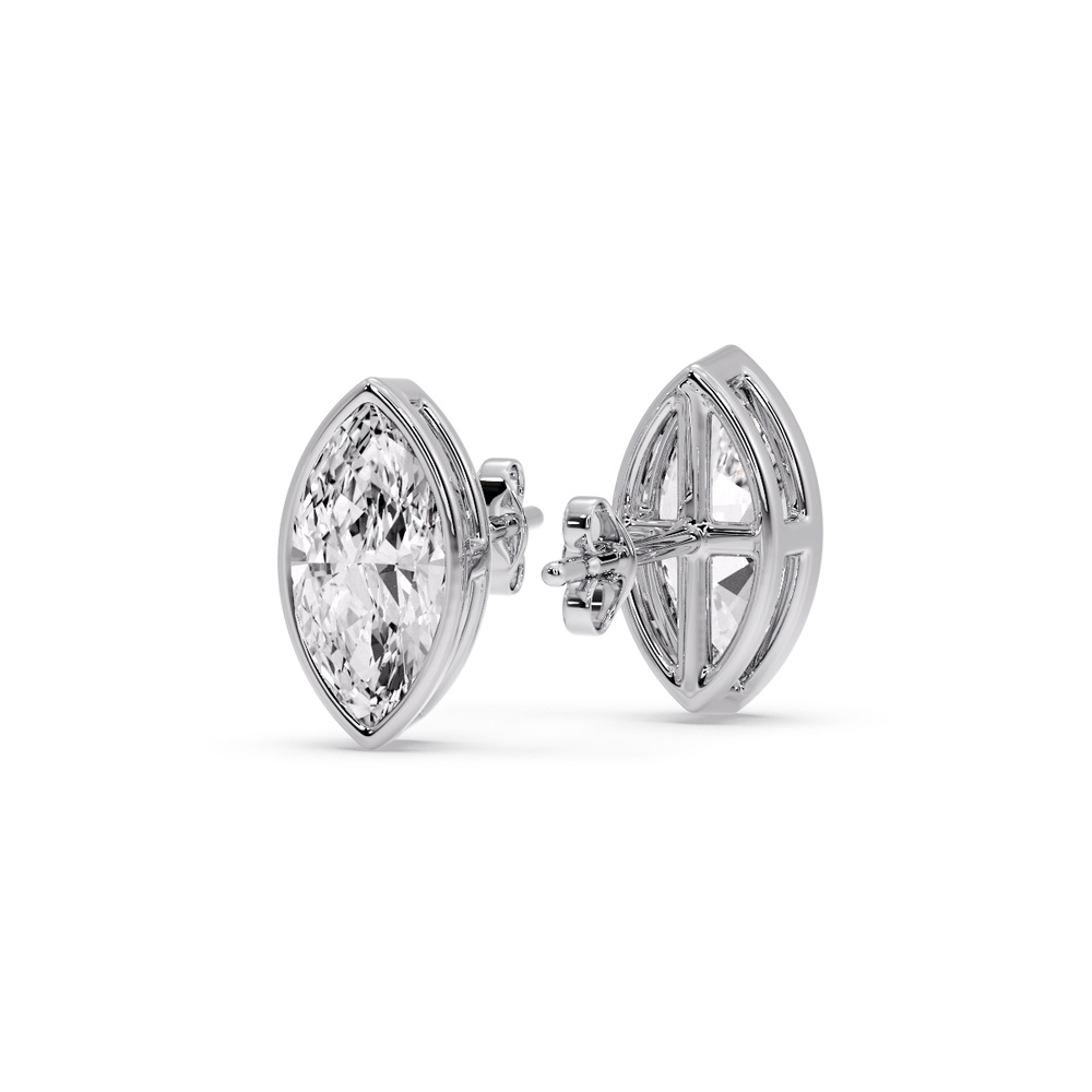 2 Carat Bezel Stud Earring Marquise Diamond with 14K White Gold White Diamond