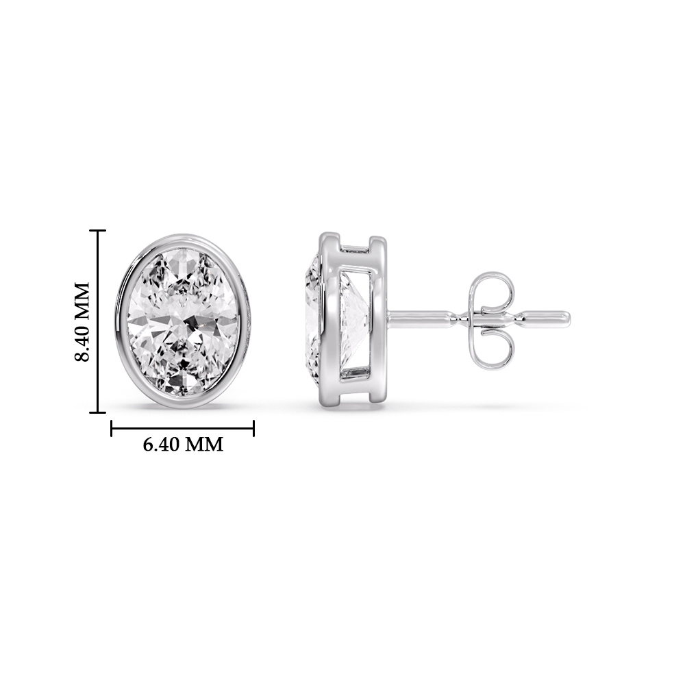 2 Carat Bezel Stud Earring Oval Diamond with 14K White Gold White Diamond