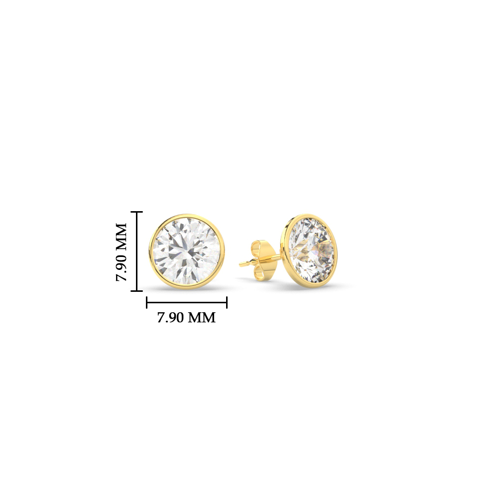 2 Carat Round Lab Diamond Stud Bezel Set Earring with 14K Yellow Gold White Diamond
