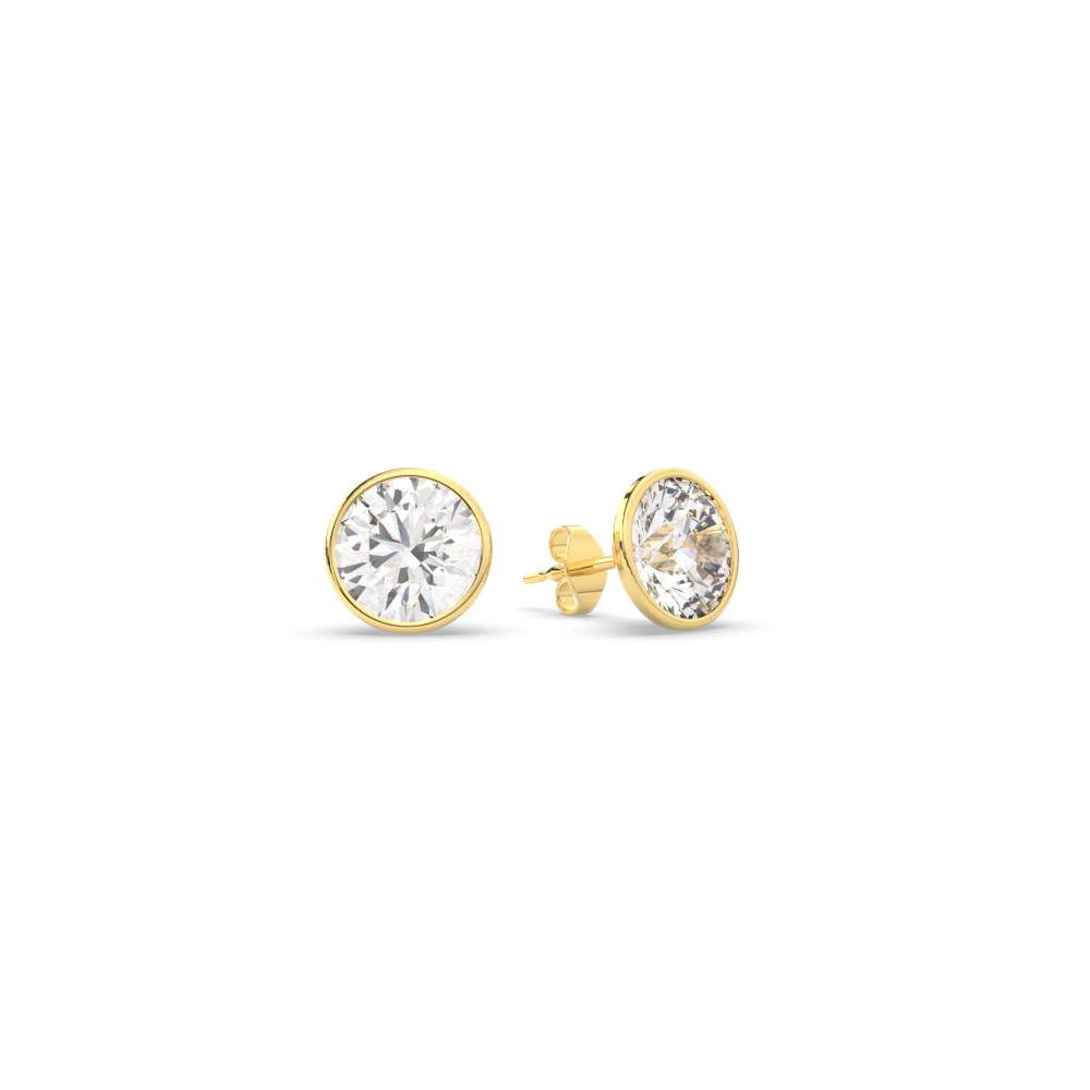 2 Carat Round Lab Diamond Stud Bezel Set Earring with 14K Yellow Gold White Diamond