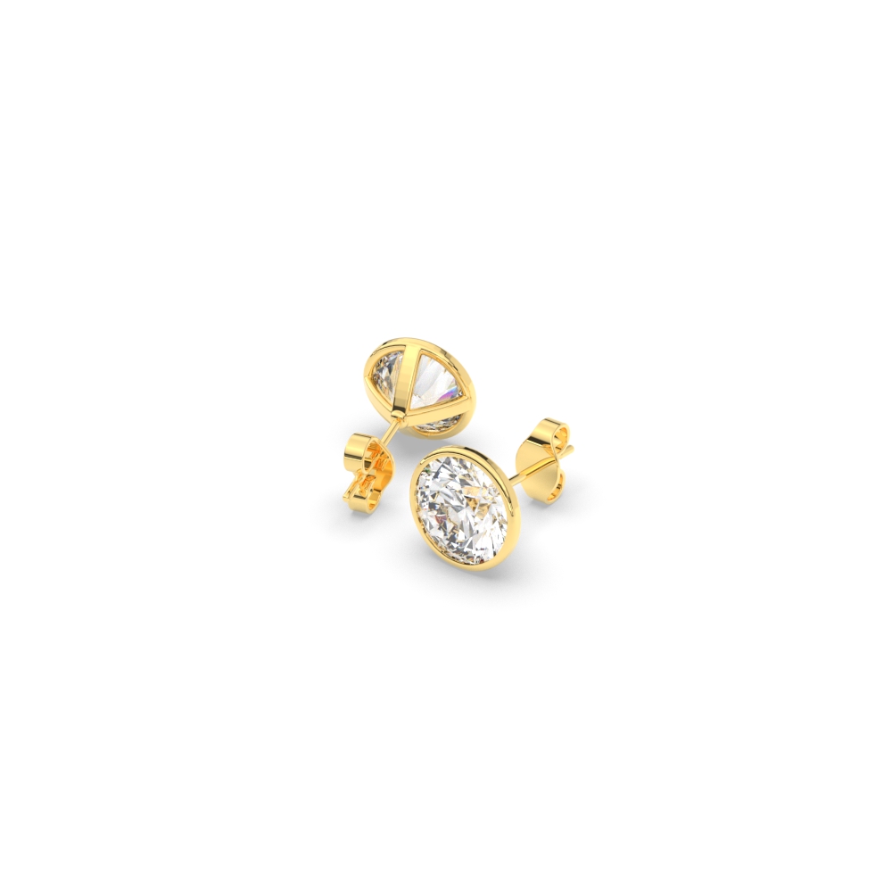 2 Carat Round Lab Diamond Stud Bezel Set Earring with 14K Yellow Gold White Diamond