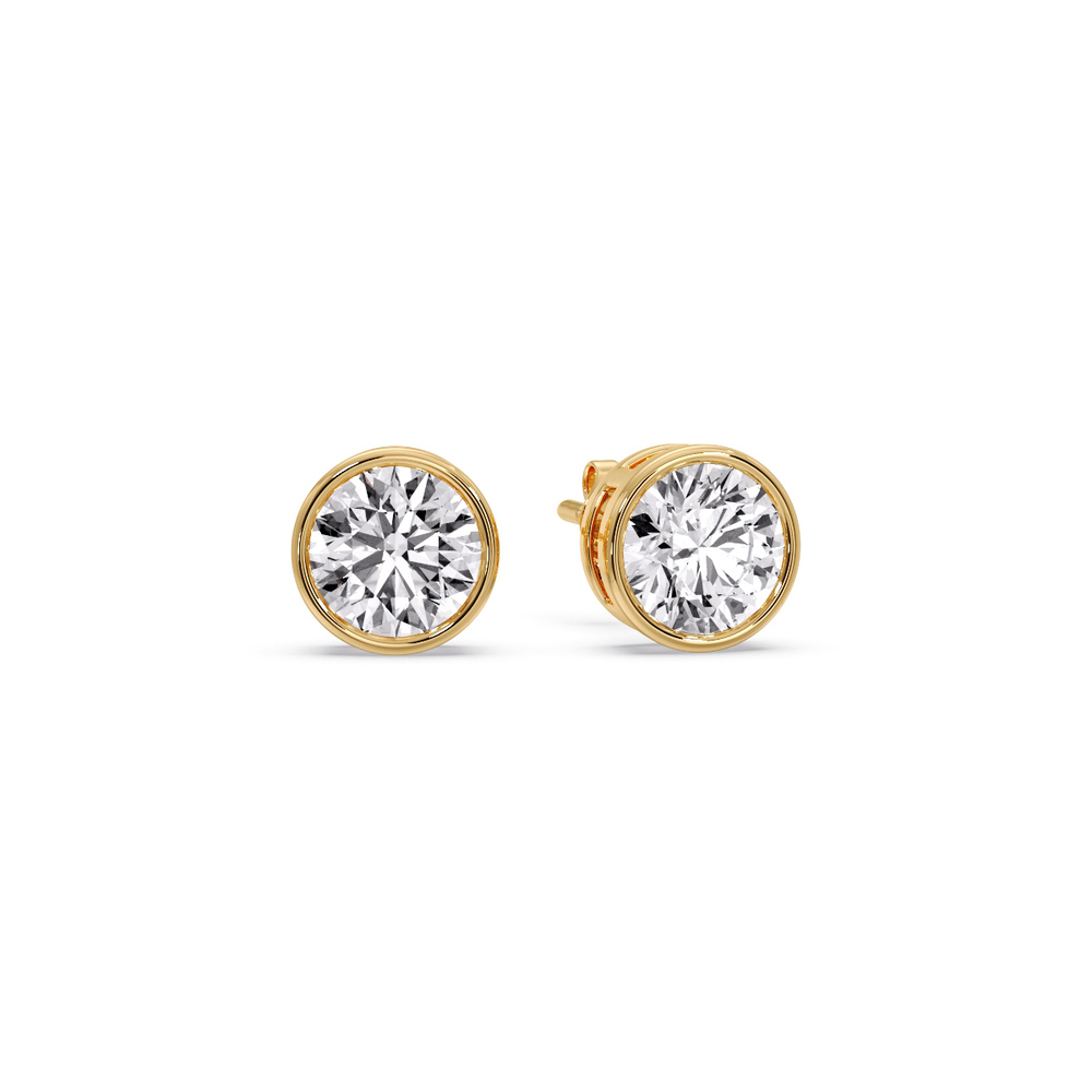 2 Carat Round Stud Bezel Set Earring with 14K Yellow Gold White Diamond