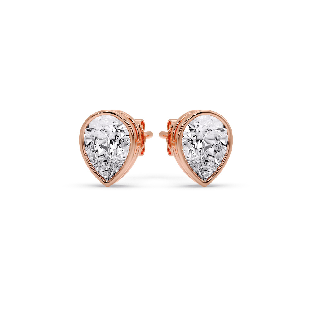 2.70 Carat Diamond Pear Drop Stud Bezel Earring with 14K Rose Gold White Diamond