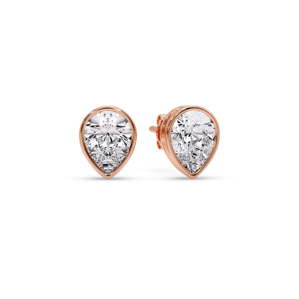 2.70 Carat Diamond Pear Drop Stud Bezel Earring with 14K Rose Gold White Diamond