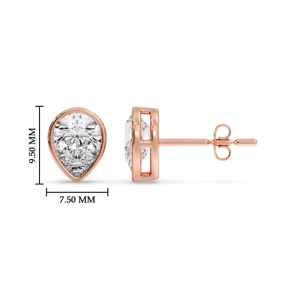 2.70 Carat Diamond Pear Drop Stud Bezel Earring with 14K Rose Gold White Diamond