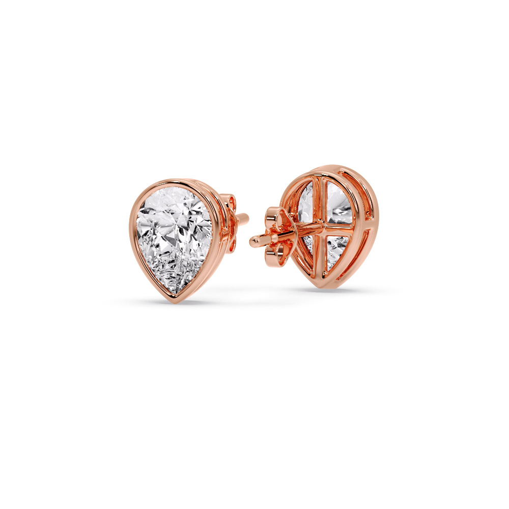 2.70 Carat Diamond Pear Drop Stud Bezel Earring with 14K Rose Gold White Diamond