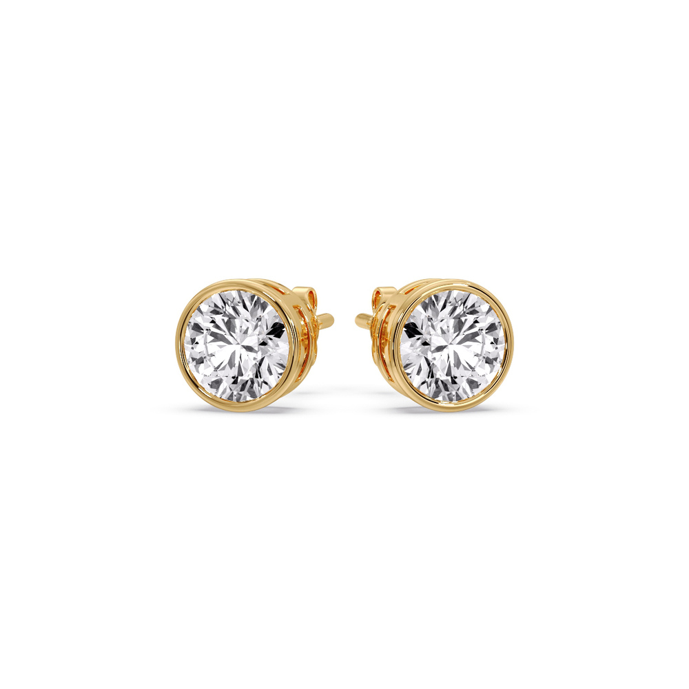 2.50 Carat Round Stud Bezel Set Earring with 14K Yellow Gold White Diamond
