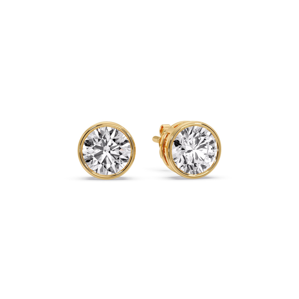 2.50 Carat Round Stud Bezel Set Earring with 14K Yellow Gold White Diamond