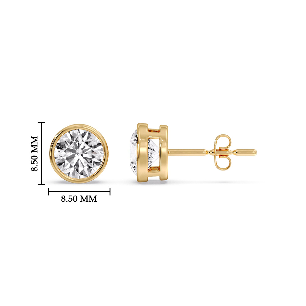 2.50 Carat Round Stud Bezel Set Earring with 14K Yellow Gold White Diamond