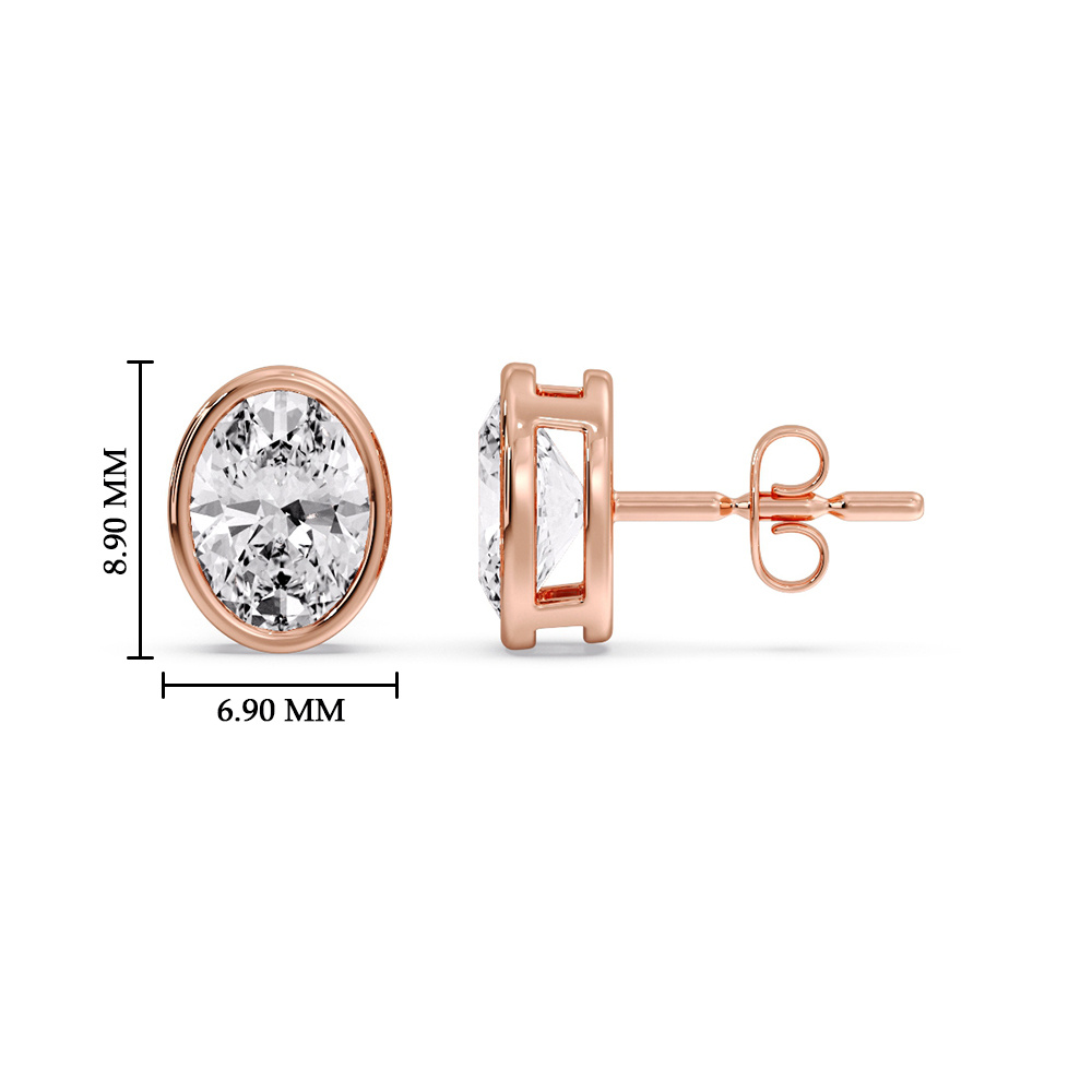 2.50 Ct. Oval Shaped Diamond Bezel Stud Earring with 14K Rose Gold White Diamond