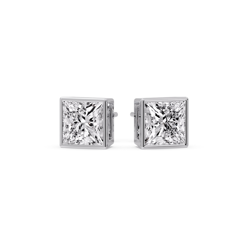 Chic Bezel Stud Earrings with 14K White Gold White Diamond