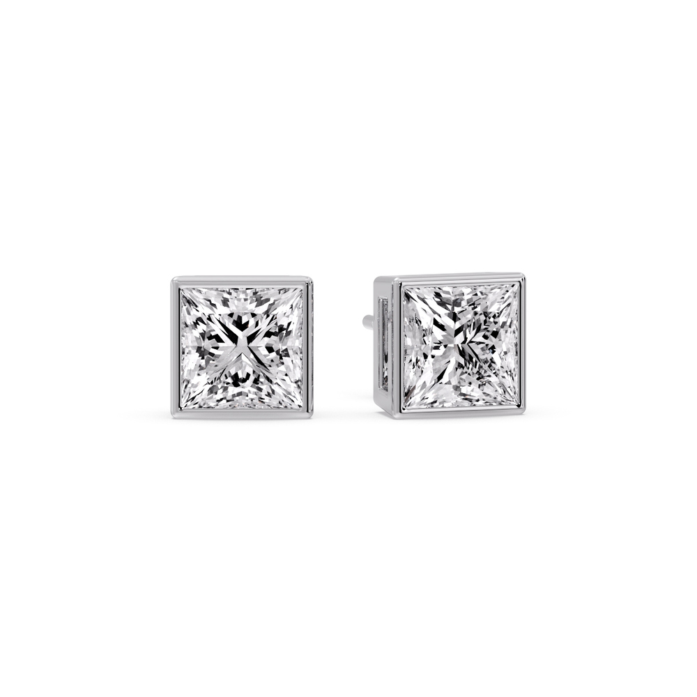 Chic Bezel Stud Earrings with 14K White Gold White Diamond