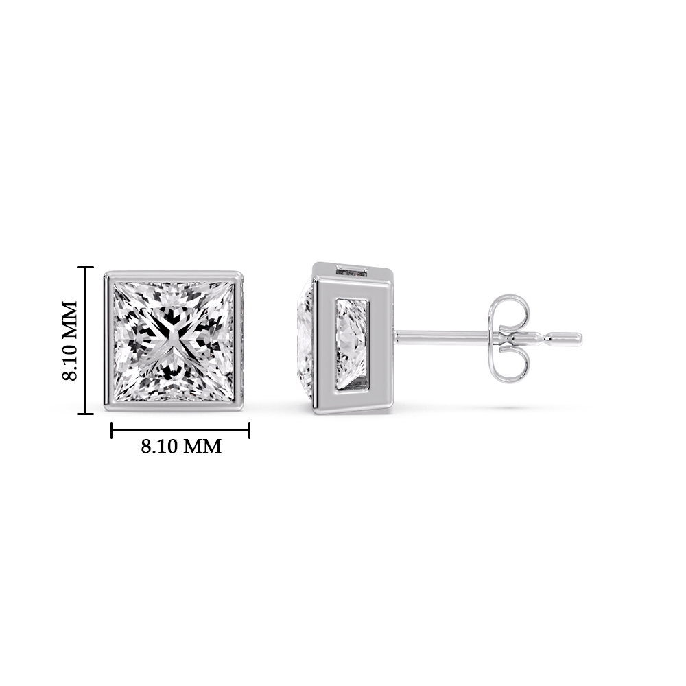 Chic Bezel Stud Earrings with 14K White Gold White Diamond