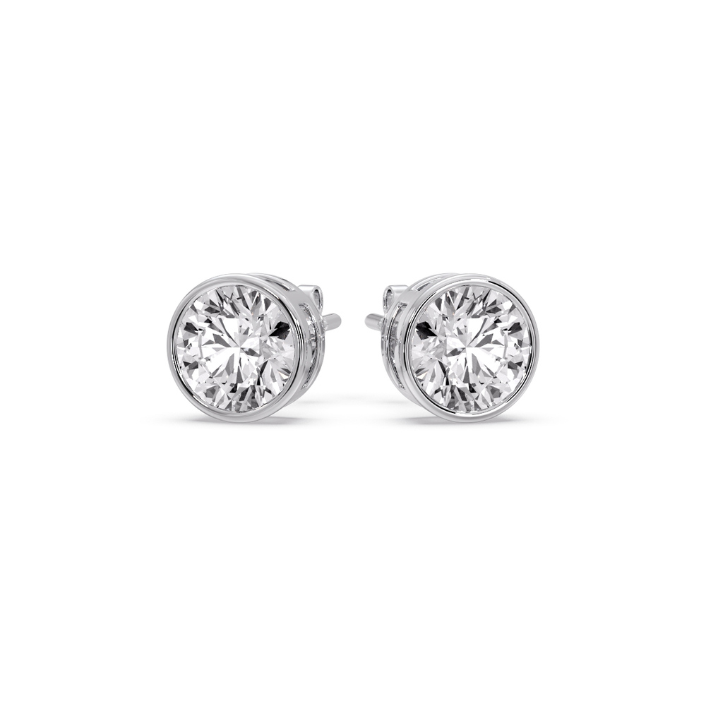 4 Carat Round Stud Bezel Set Earring with 14K White Gold White Diamond