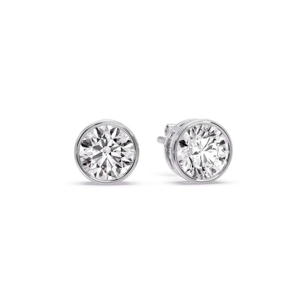 4 Carat Round Stud Bezel Set Earring with 14K White Gold White Diamond