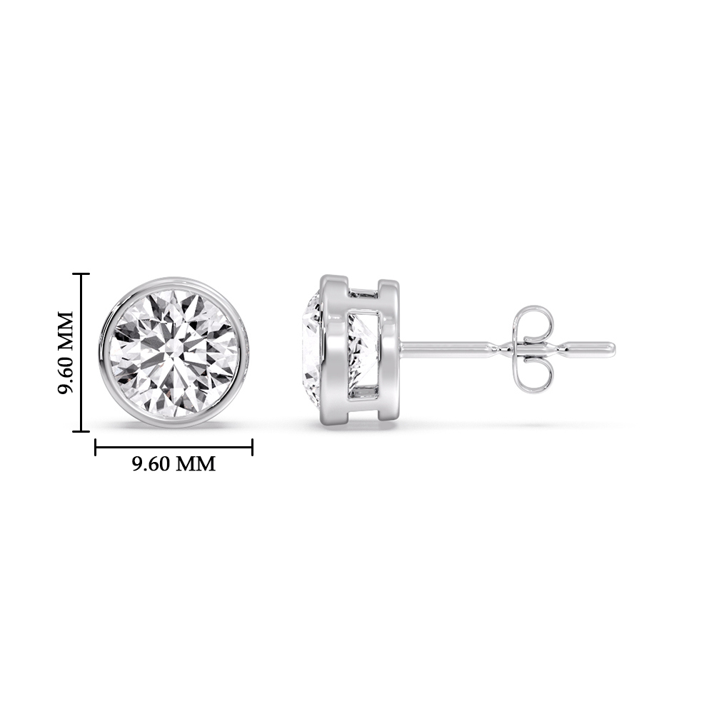 4 Carat Round Stud Bezel Set Earring with 14K White Gold White Diamond