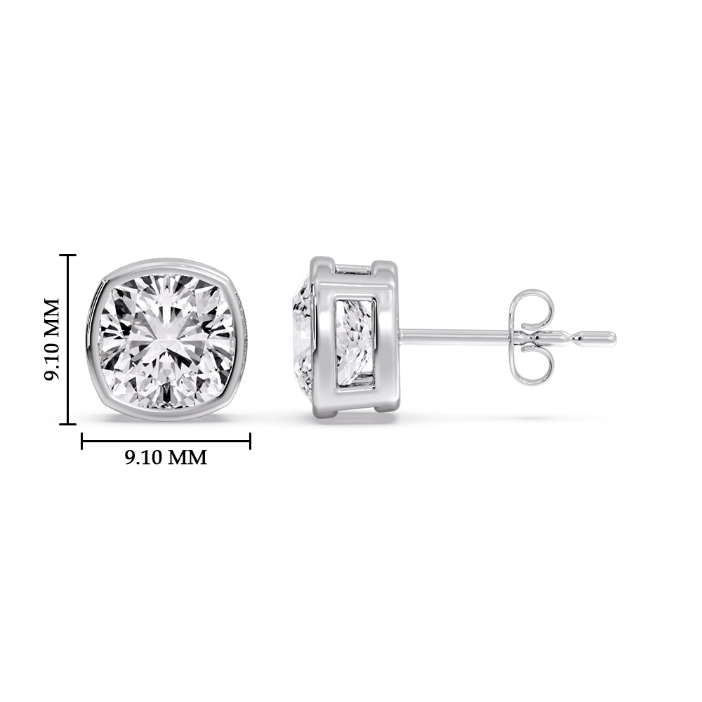 5 Ct. Cushion Cut Diamond Bezel Stud Earring with 14K White Gold White Diamond