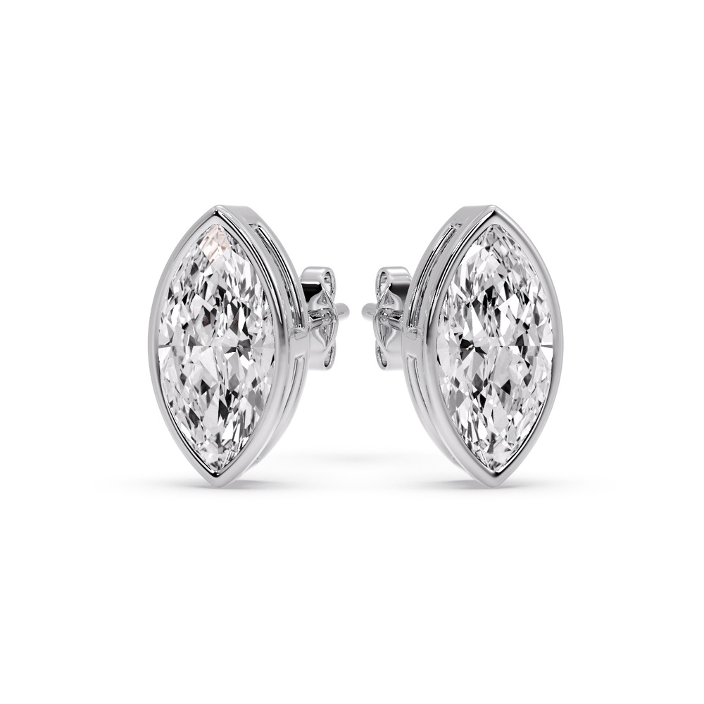 5 Ct. Marquise Cut Diamond Bezel Stud Earring with 14K White Gold White Diamond