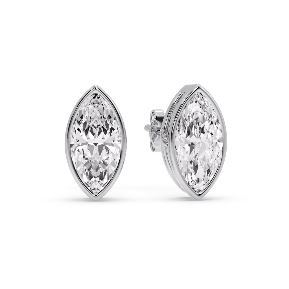 5 Ct. Marquise Cut Diamond Bezel Stud Earring with 14K White Gold White Diamond