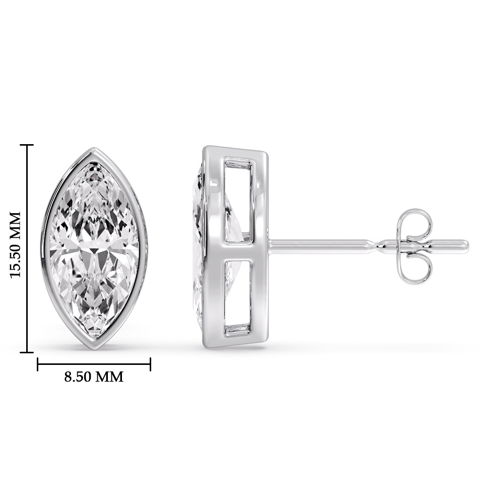 5 Ct. Marquise Cut Diamond Bezel Stud Earring with 14K White Gold White Diamond