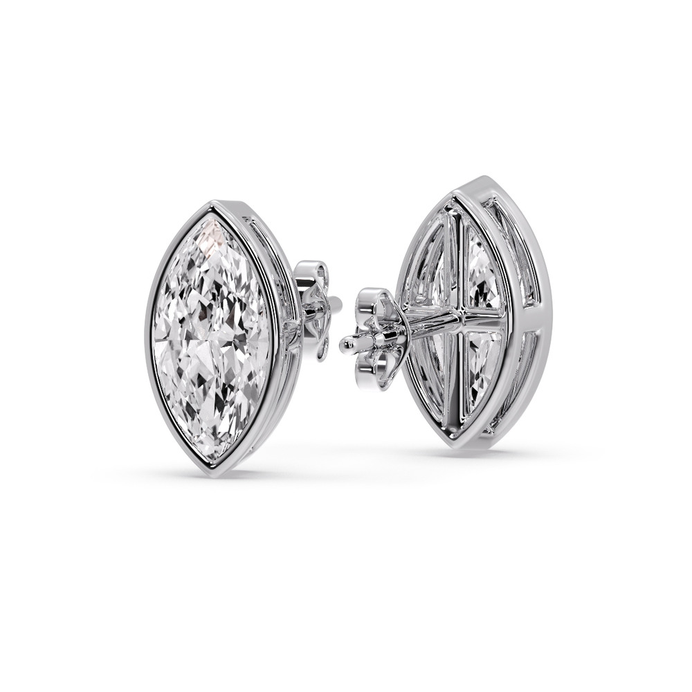 5 Ct. Marquise Cut Diamond Bezel Stud Earring with 14K White Gold White Diamond