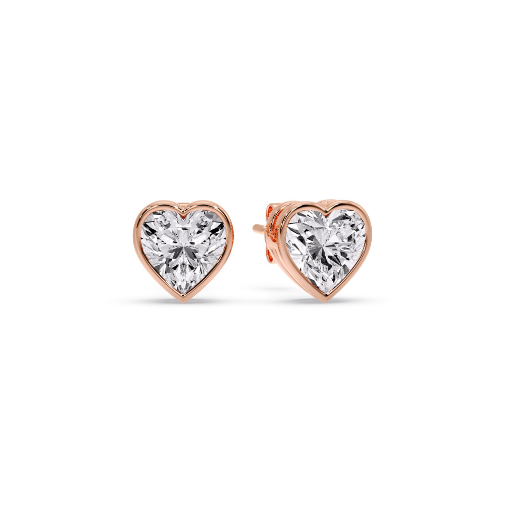Bezel Stud Earring 3 Carat Heart Diamond with 14K Rose Gold White Diamond