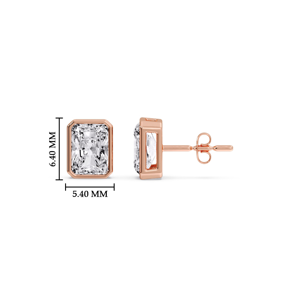 Bezel Stud Earring Radiant Cut Diamond with 14K Rose Gold White Diamond