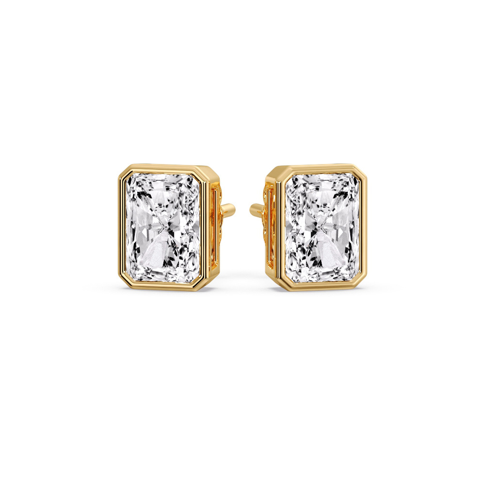 Precious Diamond Bezel Studs with 14K Yellow Gold White Diamond
