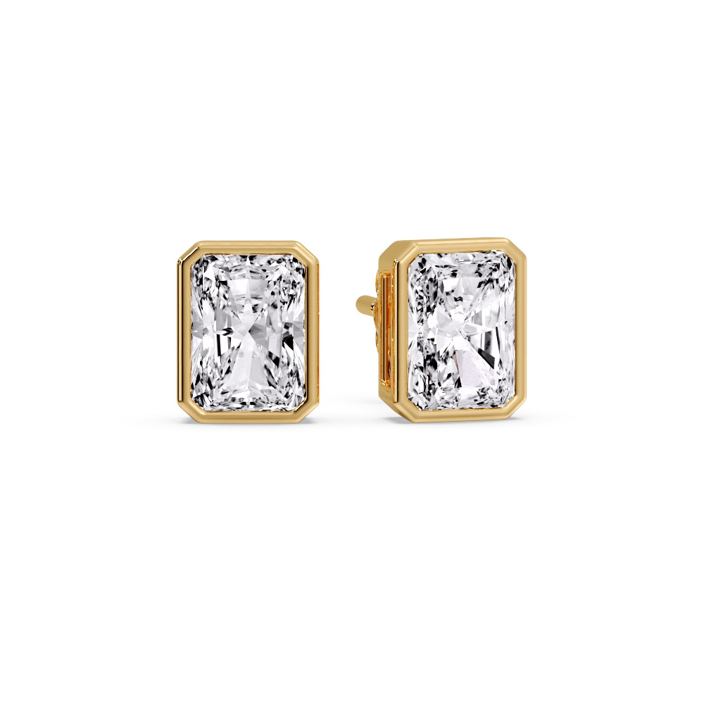 Precious Diamond Bezel Studs with 14K Yellow Gold White Diamond