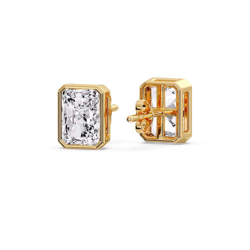 Precious Diamond Bezel Studs with 14K Yellow Gold White Diamond