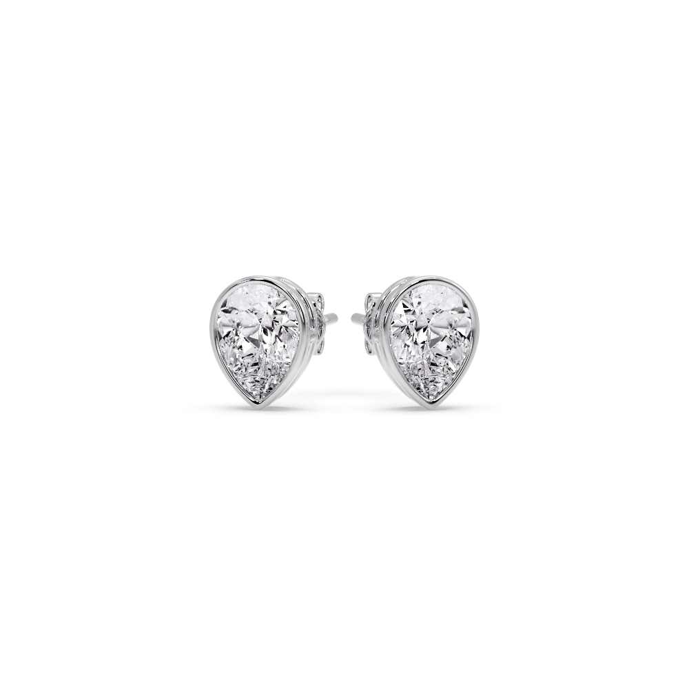 Diamond Pear Drop Stud Bezel Earring 0.75 Carat with 14K White Gold White Diamond