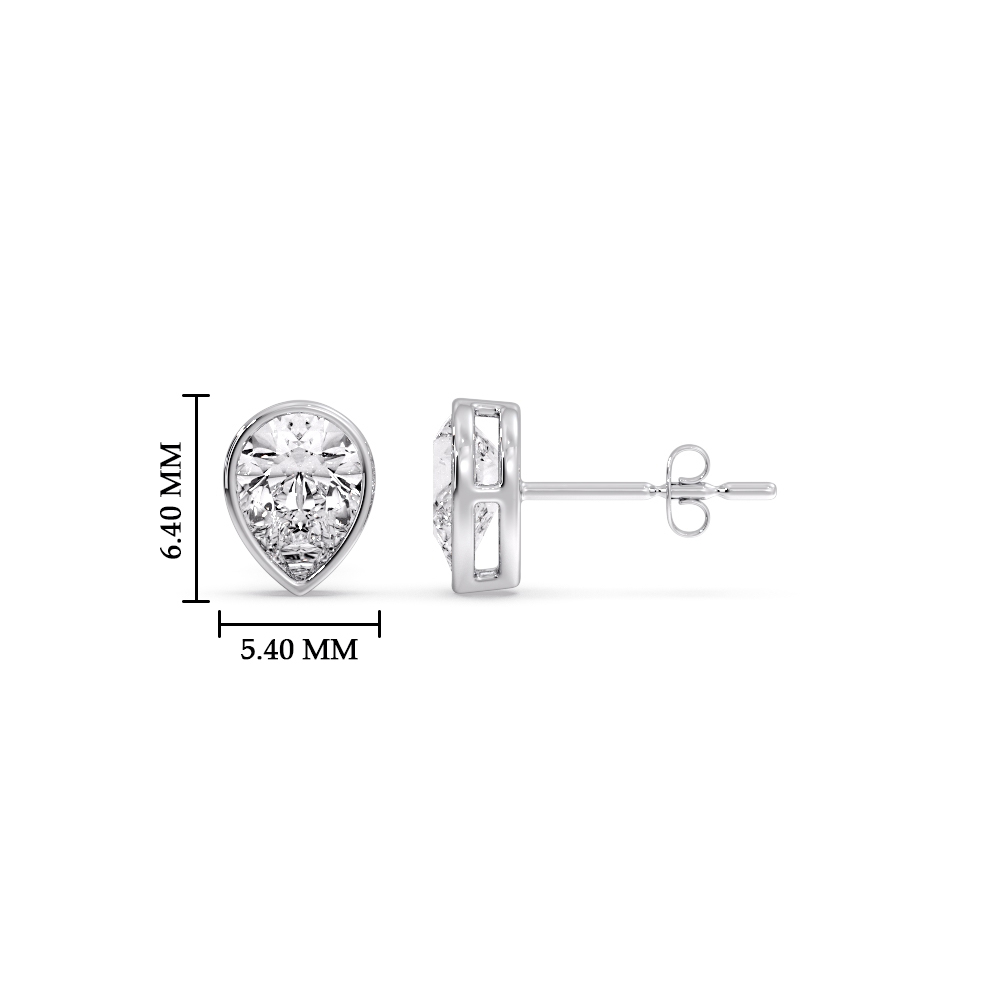 Diamond Pear Drop Stud Bezel Earring 0.75 Carat with 14K White Gold White Diamond