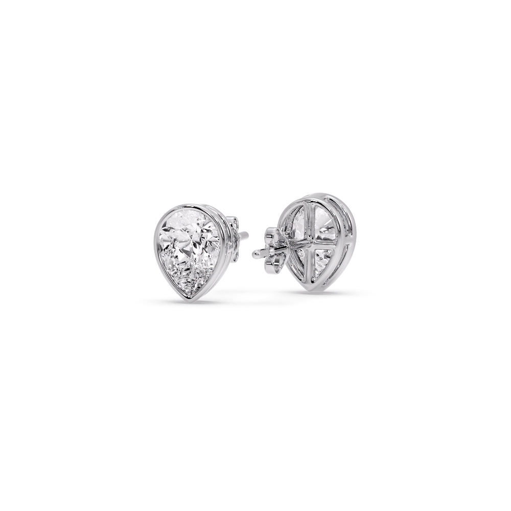 Diamond Pear Drop Stud Bezel Earring 0.75 Carat with 14K White Gold White Diamond
