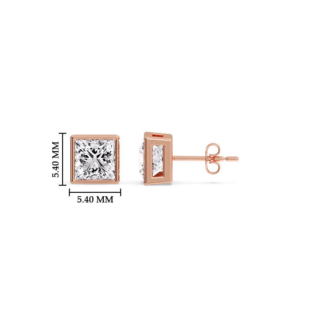 Perfect Princess Cut Bezel Studs with 14K Rose Gold White Diamond