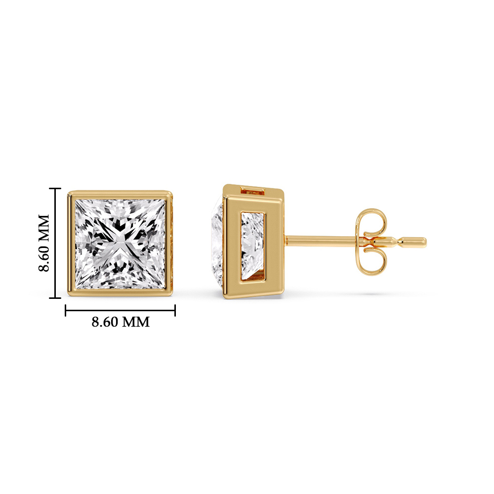 Square Diamond Bezel Studs with 14K Yellow Gold White Diamond
