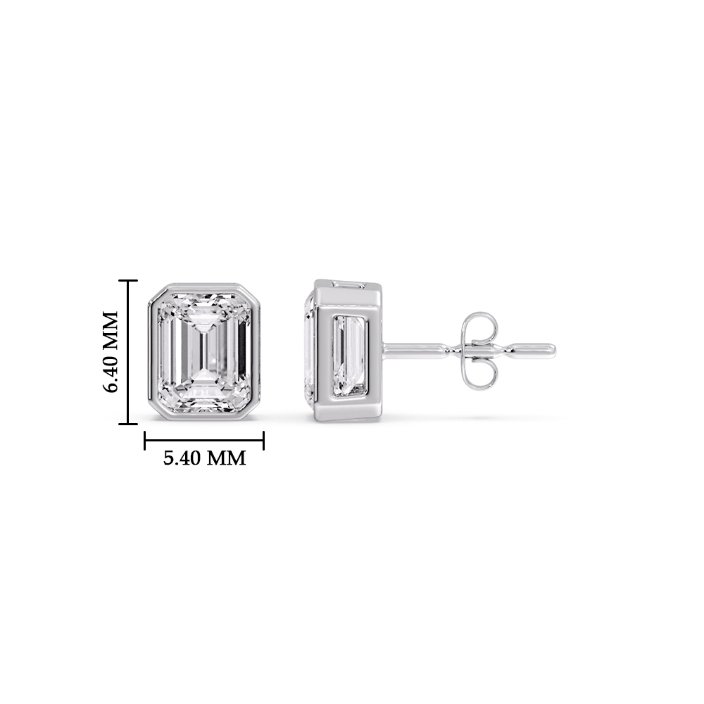 Emerald Diamond Bezel Stud Earring 0.75 Carat with 14K White Gold White Diamond