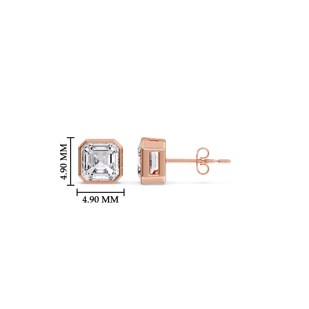 Half Carat Asscher Diamond Bezel Stud Earring with 14K Rose Gold White Diamond